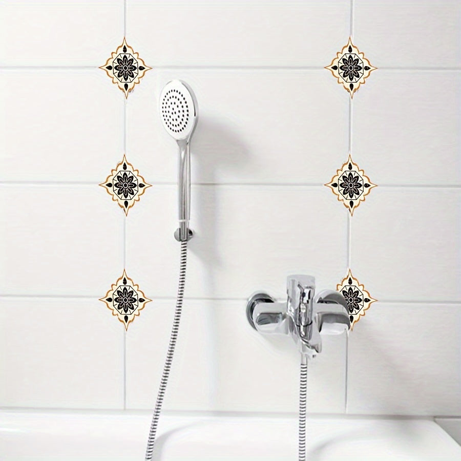 Set of 36 Black and Orange Ceramic Tile Stickers for Floor and Wall High Wear Resistance