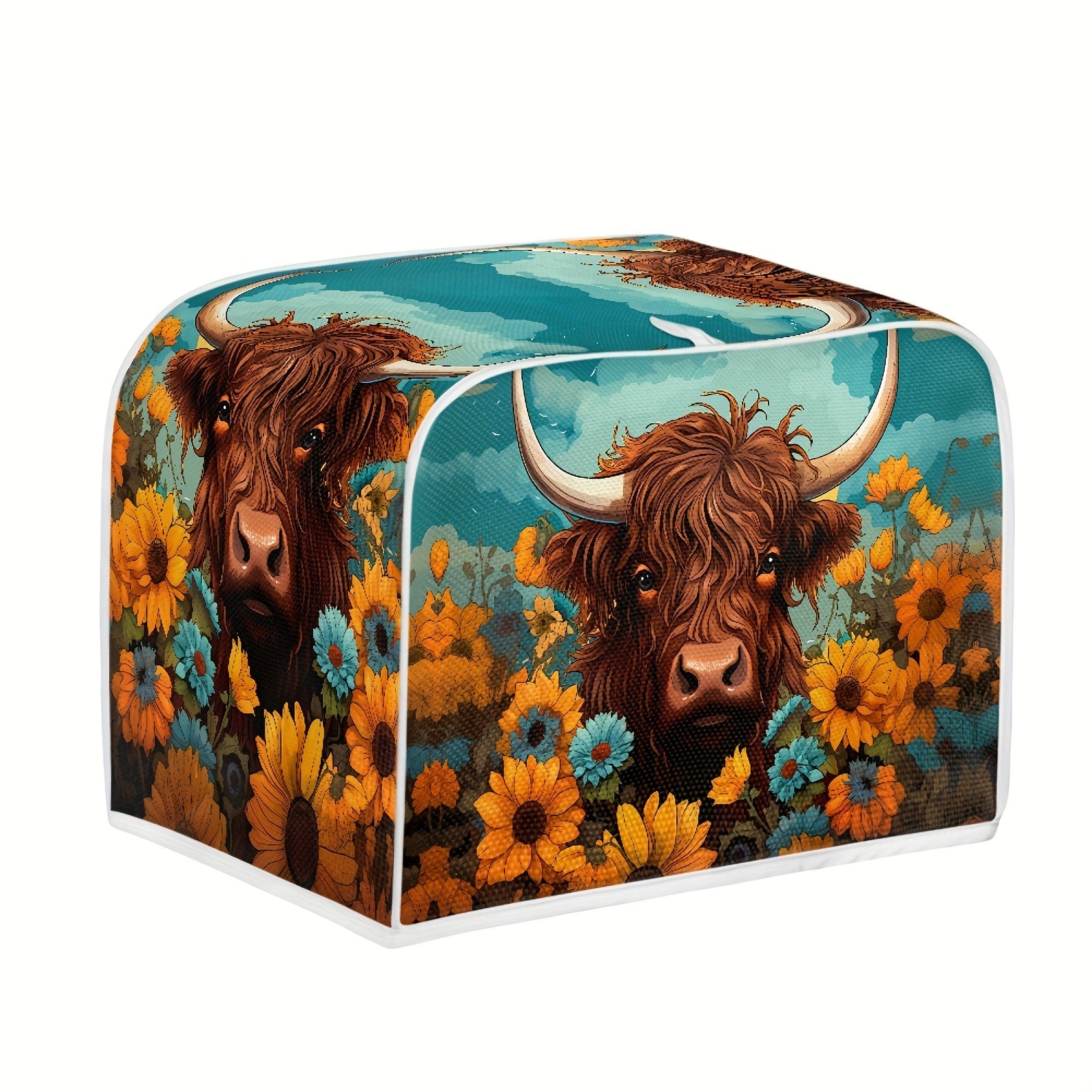 Kitchen Appliance Cover Small Toast Oven Dustproof Fingerprint Resistant Sunflower Highland Cow Print