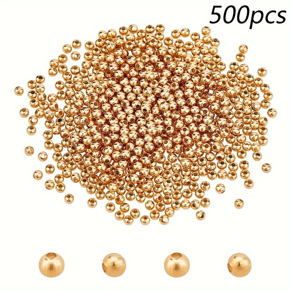 500 Pieces Hollow Round Stainless Steel Beads 3x3mm Gold for Jewelry Making