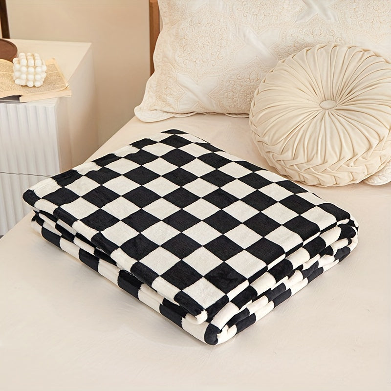 Thickened Flannel Blanket Checkered Soft Warm for Living Room Bedroom Sofa
