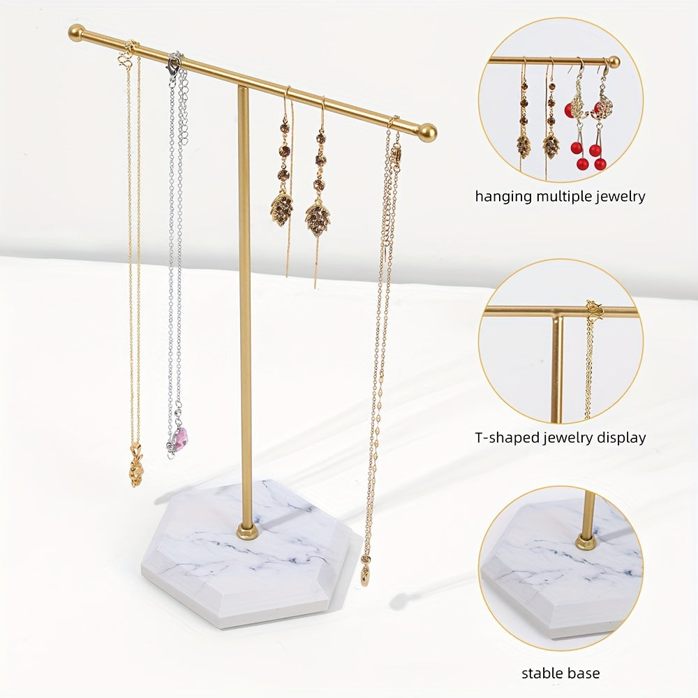 Metal Jewelry Storage Rack with T-Shaped Design for Necklaces Earrings and Rings