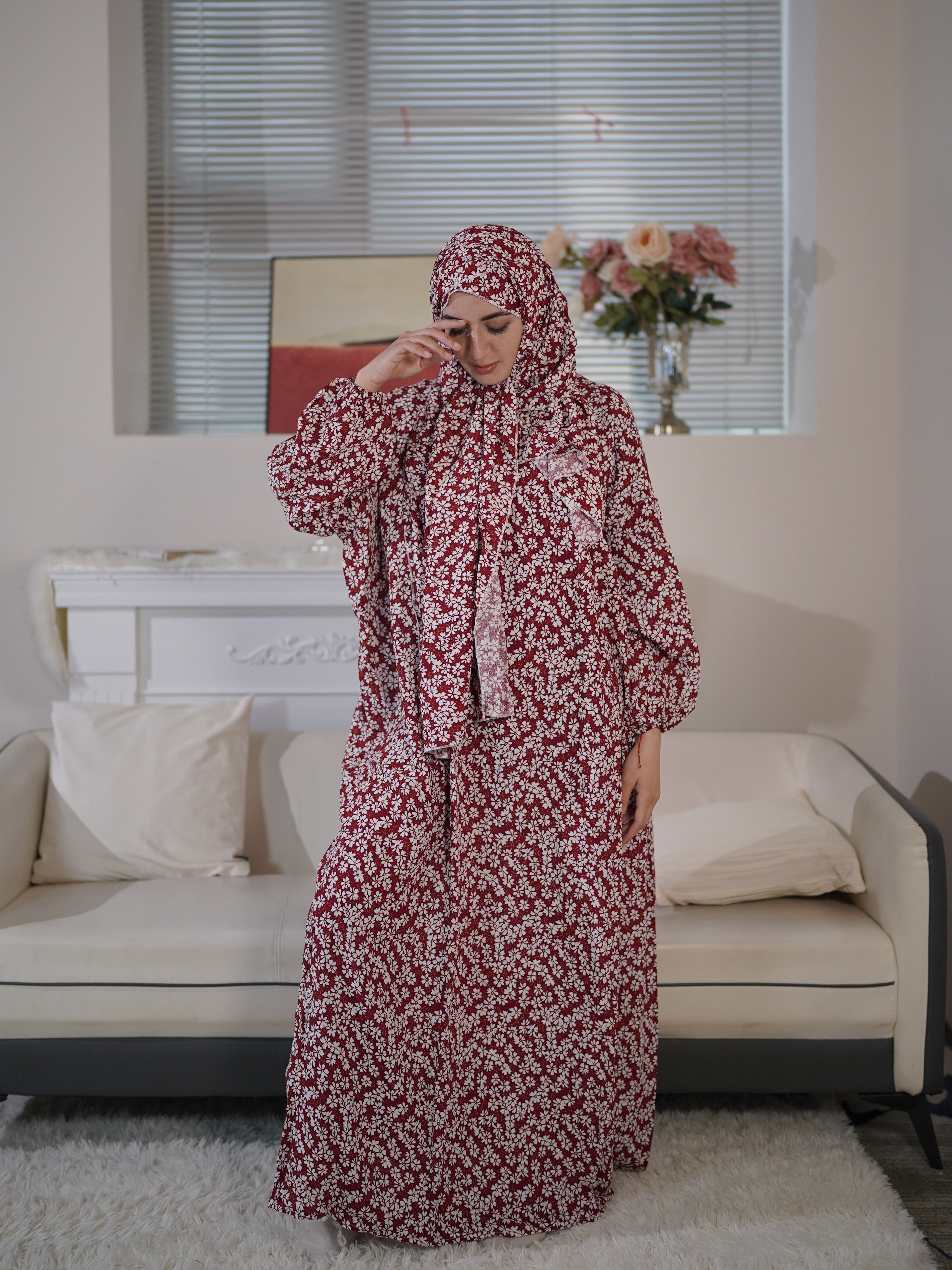 Plus Size Women's Abaya Muslim Prayer Shawl Printed Hijab Dress