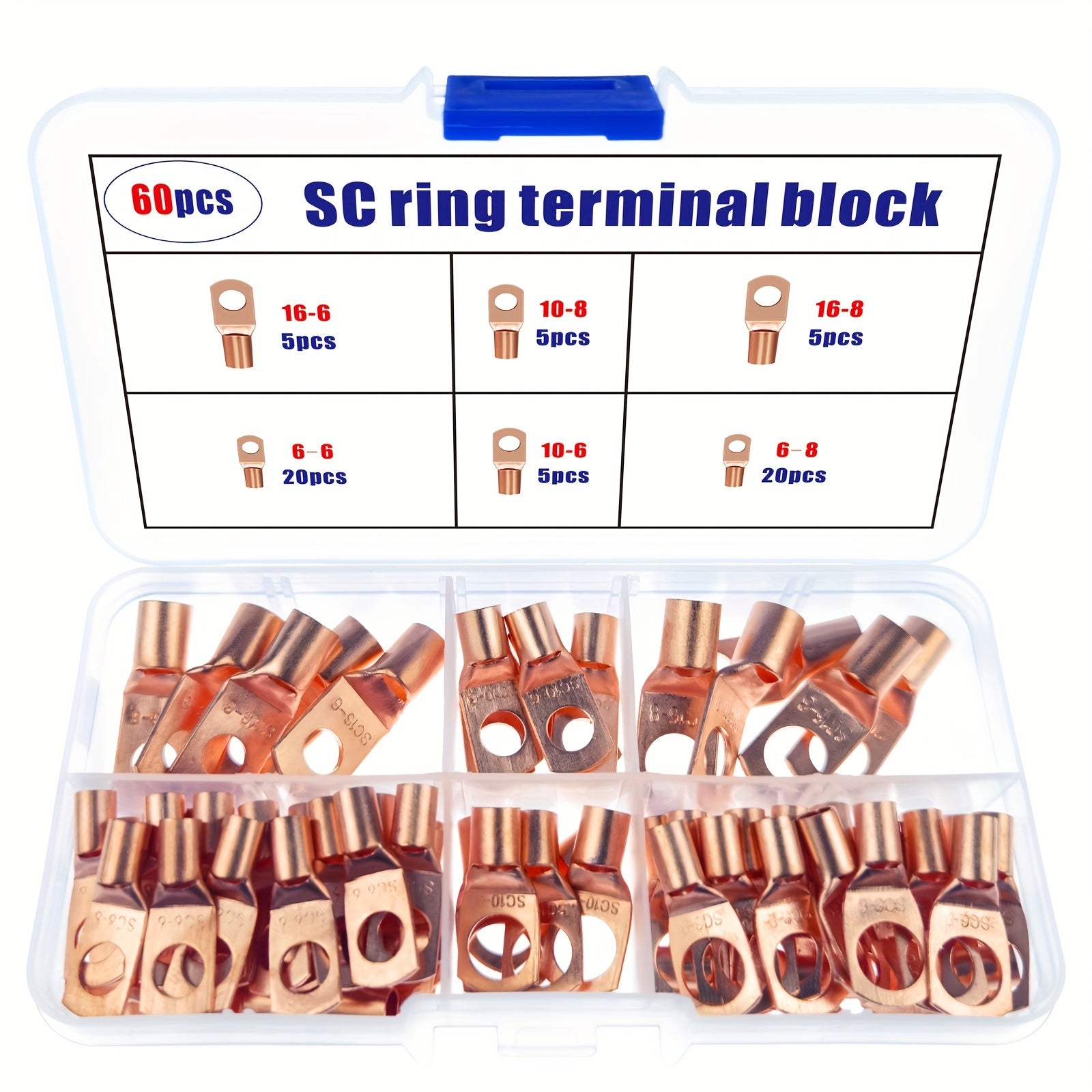 60PCS Battery Lug Ring Terminal Kit for Vehicles Ships Power Distribution