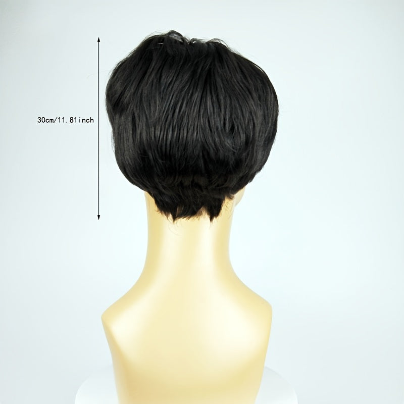 Men's Black Fluffy Wig with Side-Swept Bangs for Cosplay and Daily Wear