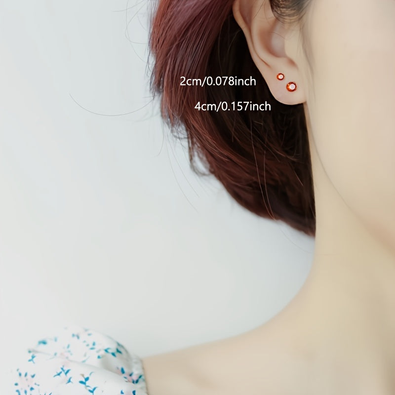 Zarif Vintage Uslubidagi Sterling Silver Stud Muntazamlari Qizil Zirconiya bilan - Gippoallergen va Ayollar uchun Kundalik Kiymak Uchun Mukammal