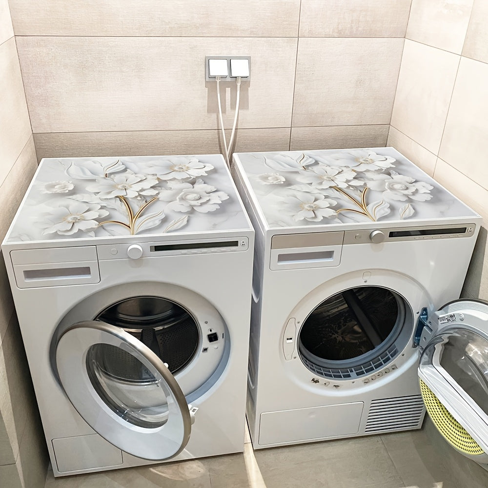 Flower Print Washing Machine Dust Cover Mat Non-Electric 50x60 cm Laundry Kitchen