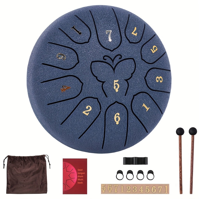 Steel Tongue Drum 11 Notes Carbon Steel for Sound Healing Meditation with Carry Bag and Accessories