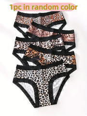 Women's Leopard Print Low-Rise Lace Panties Polyester Spandex Brief