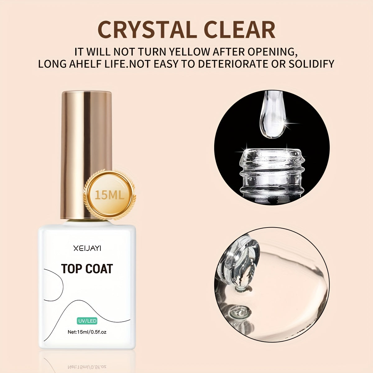 15ml Gel Nail Polish Set with Base and Top Coat UV LED Curable Unscented