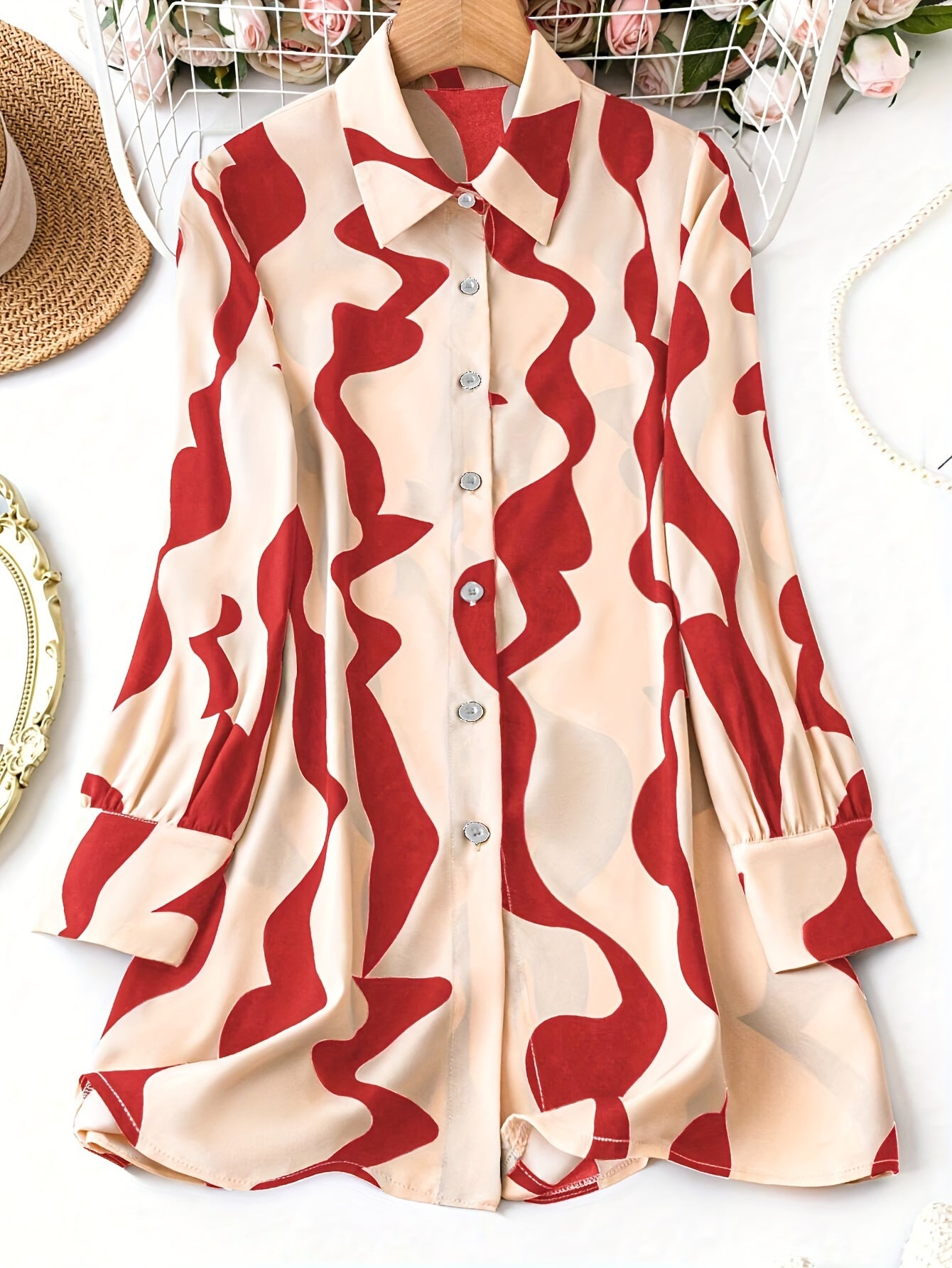 Women's Floral Print Long Sleeve Shirt Casual Woven Polyester Spring Fall Button-Up Collar