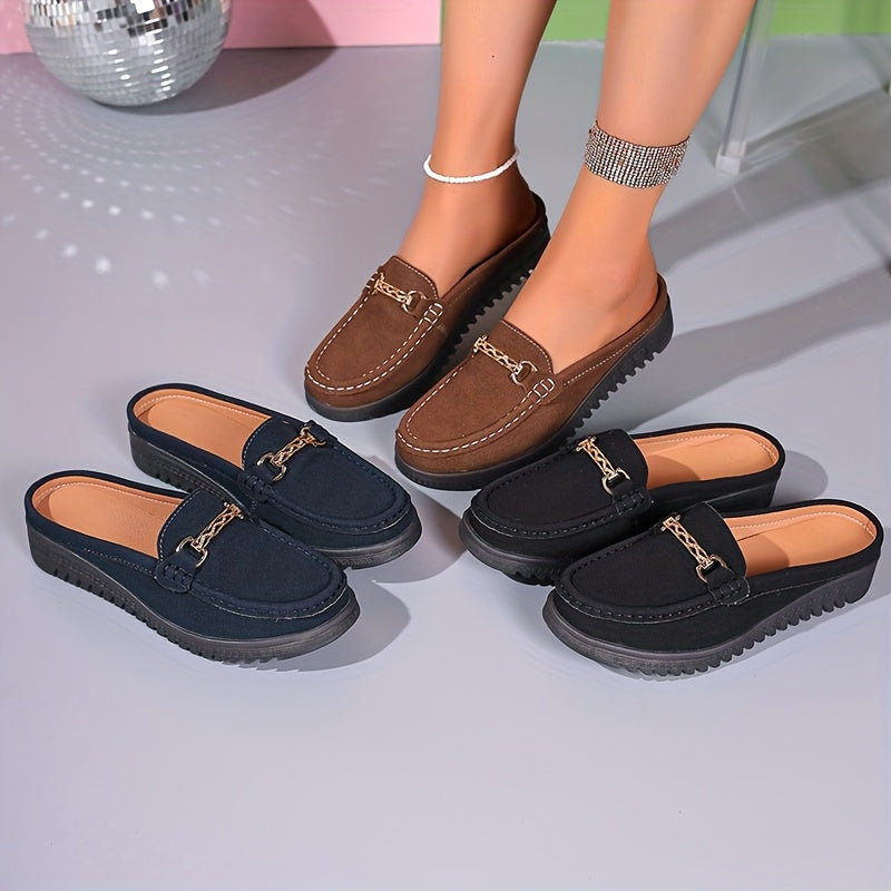 Women's Slip-On Loafers PU Cover Upper TPR Sole Casual Flats Black Brown Light Brown