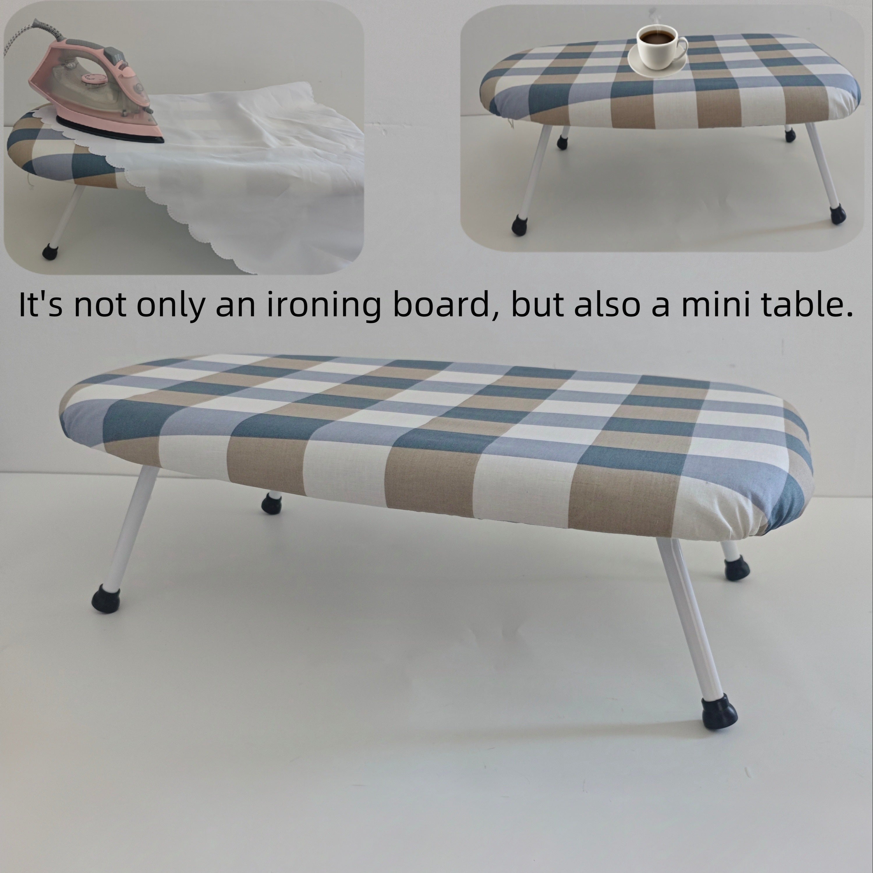 Plastic Plaid Ironing Board with Table Function, Foldable Clothes Stand