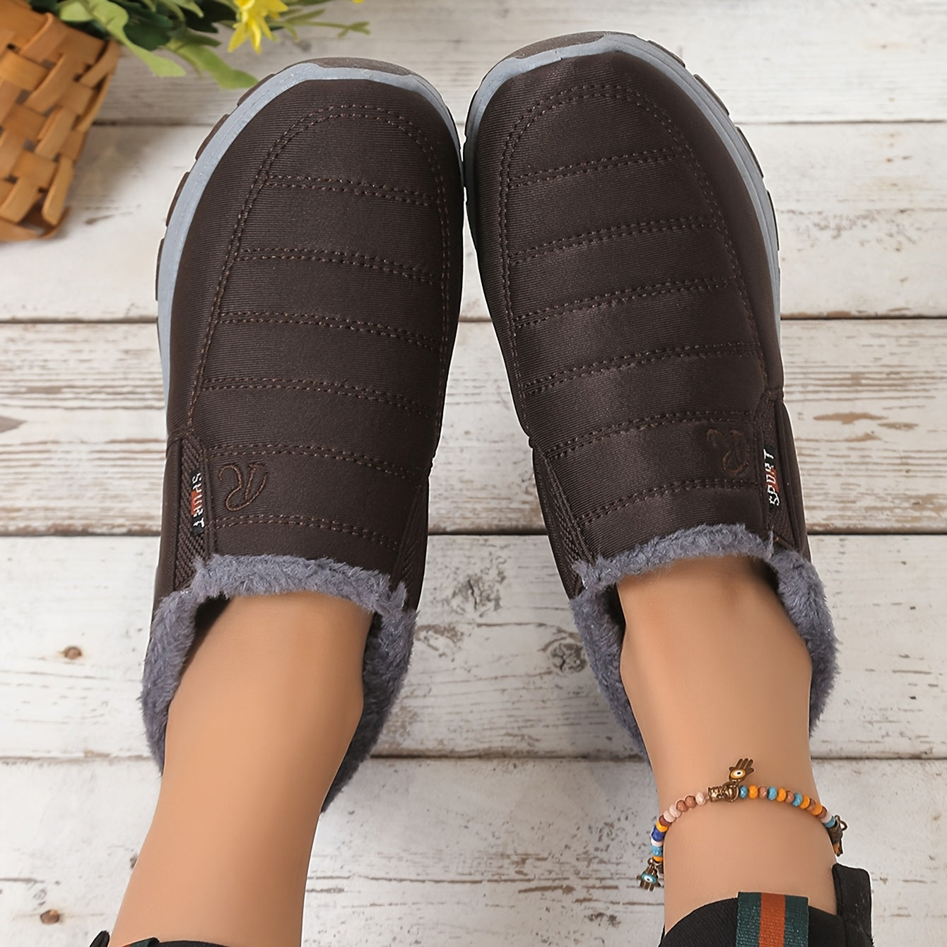 Women's Winter Ankle Boots Plush Fleece Lining Casual Slip-On Black