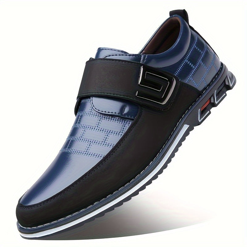 Men's Leather Loafers Casual Dress Shoes with Hook and Loop Fastener for Office and Casual Wear