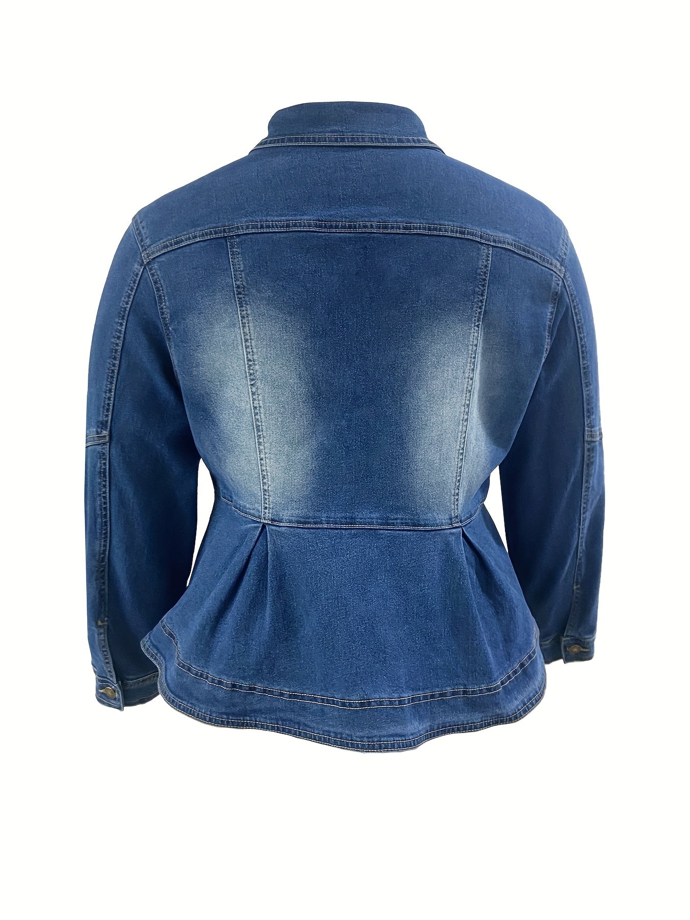 Women's Plus Size Denim Jacket Ruffle Hem Washed Blue Lightweight
