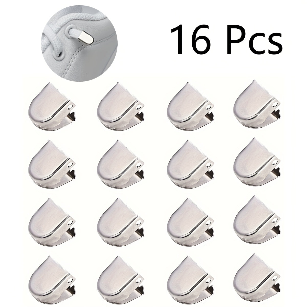 16 Metal Shoelace Clips for Sports Casual Canvas Shoes Secure Easy to Use