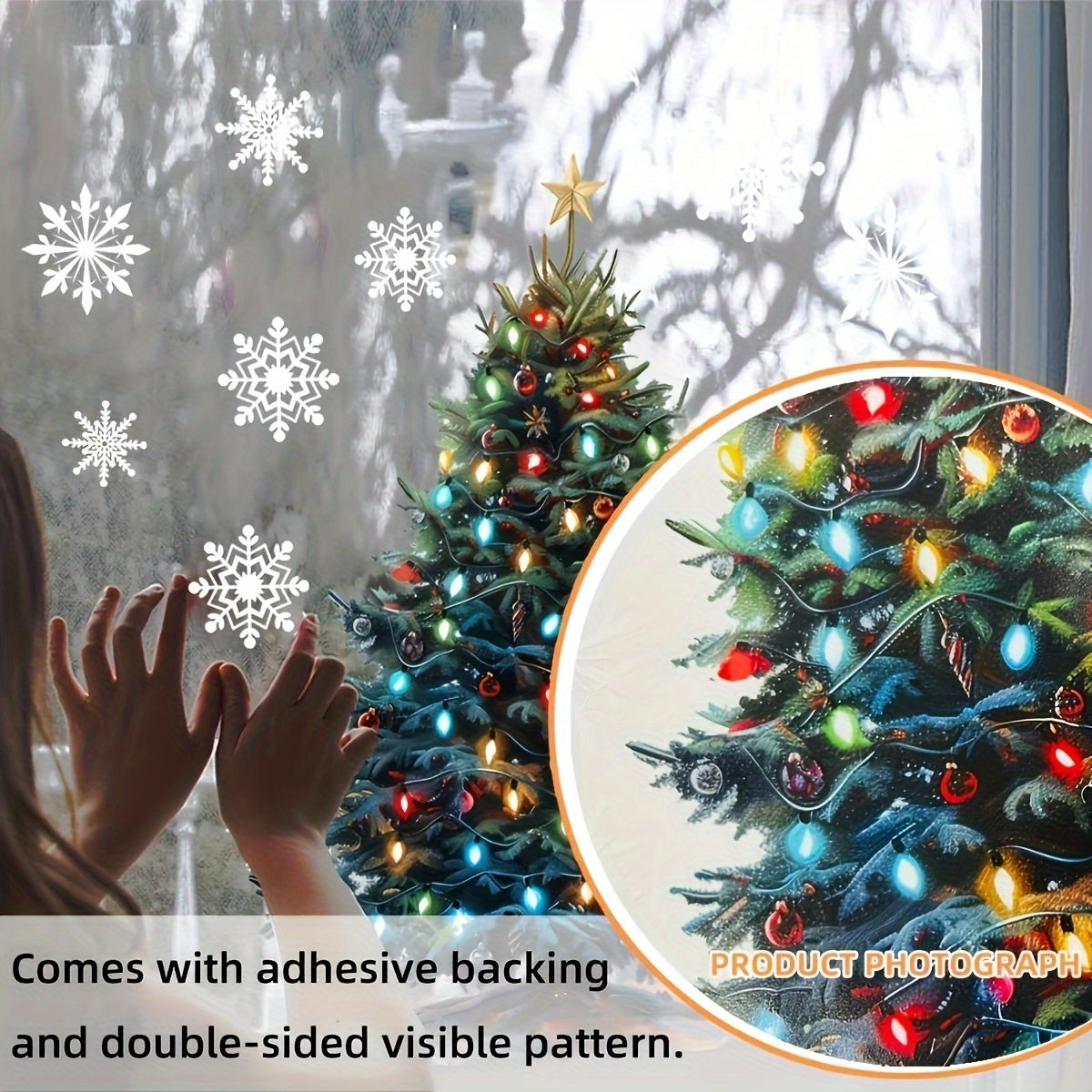 Double-Sided Snowflake and Tree Christmas Window Stickers Waterproof PVC Decals