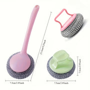 6-Piece Stainless Steel Brush Set with Long and Short Handles for Kitchen Bathroom Cleaning