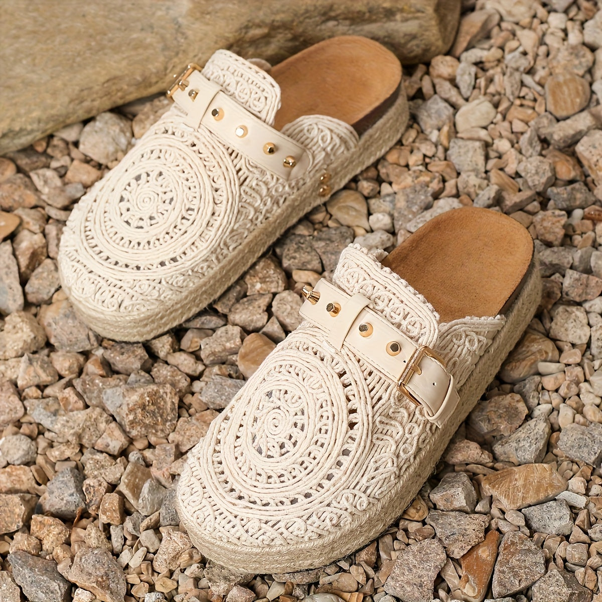 Women's Summer Casual Slip-On Mules with Embroidery and Lightweight Fabric