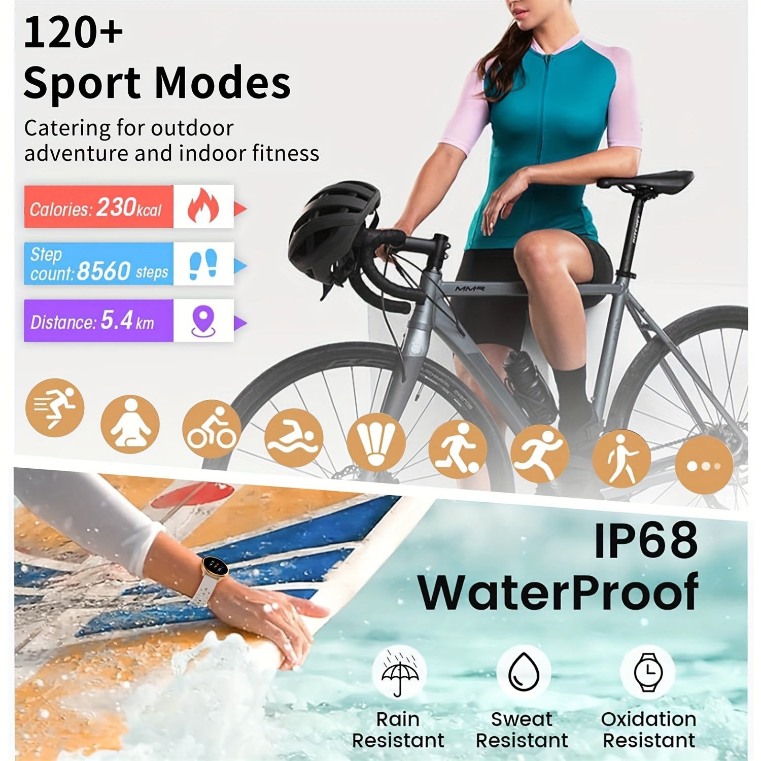 Women's Smartwatch with Wireless Call Message Notifications Fitness Sleep Cycle Tracking 1.32 Inch Touch Screen