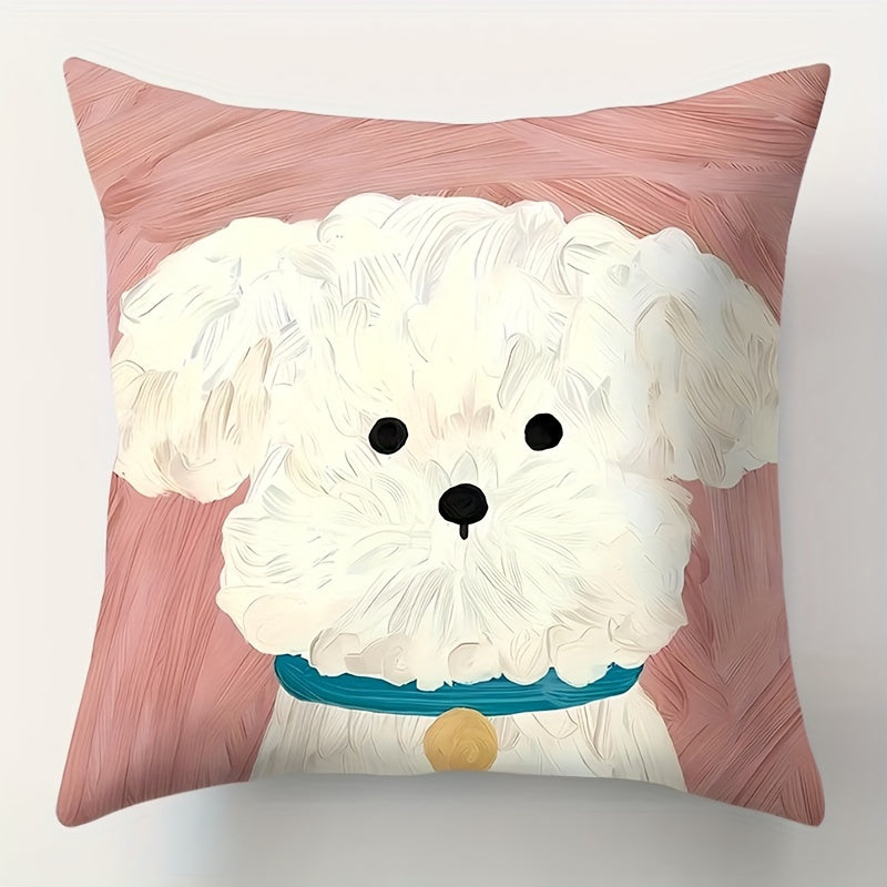 Double-Sided Puppy Print Throw Pillow Cover Polyester Zipper Washable for Living Room or Office