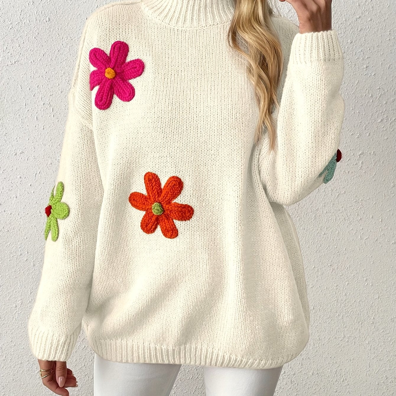 Plus Size Women's Color Block Sweater Asymmetrical Round Neck Pullover