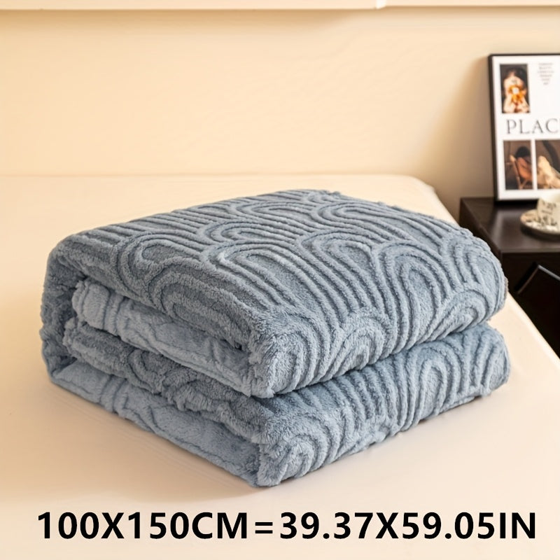 Striped Plush Bed Blanket with Vintage Roman Column Pattern Polyester All-Season Sofa Throw