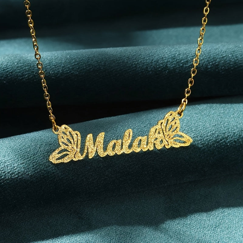 Personalized Gold Name Necklace for Women with Glitter Letter Pendant