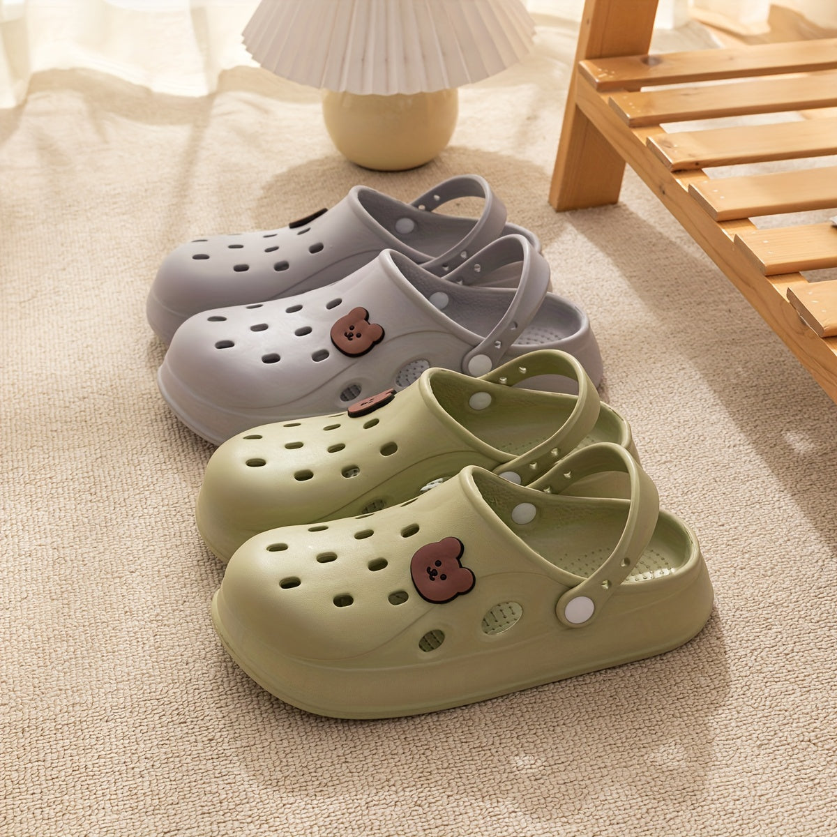 Women's Slip-On Shoes Lightweight Cushioned Platform Sandals Black Pink Bear