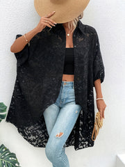 Jacquard Yuqori Past Qirralar Bluzka, Qanotli Yengli, Katta O'lchamdagi Ayollar Kiyimlari