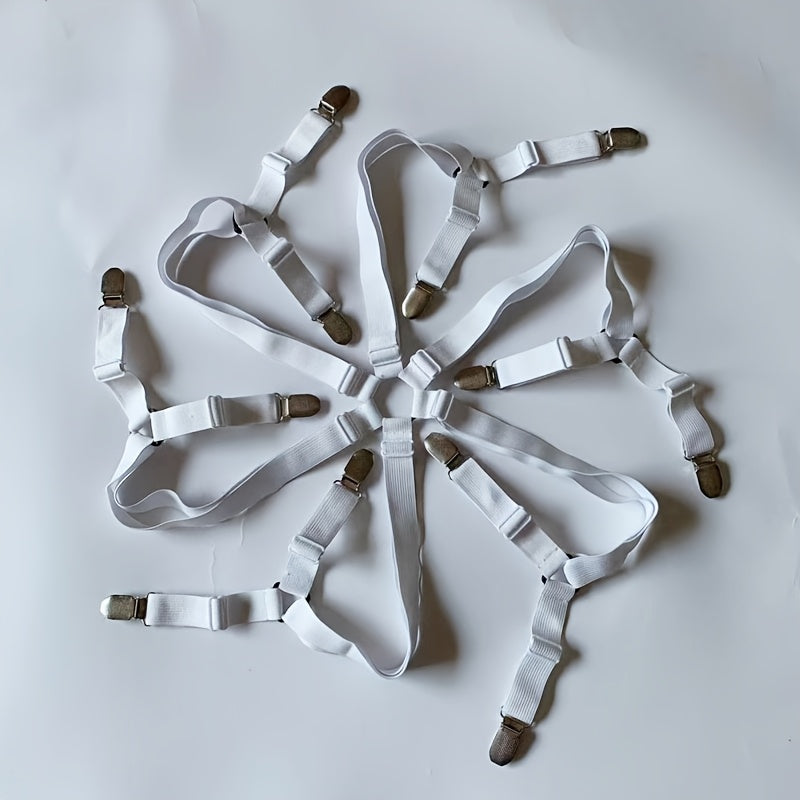 Set of 6 Black Bed Sheet Grippers with 12 Clips Non-Slip Secure Fit