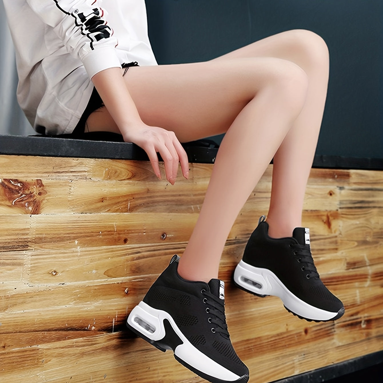 Женские сетчатые кроссовки на платформе casual с шнуровкой для улицы, с воздушной подушкой