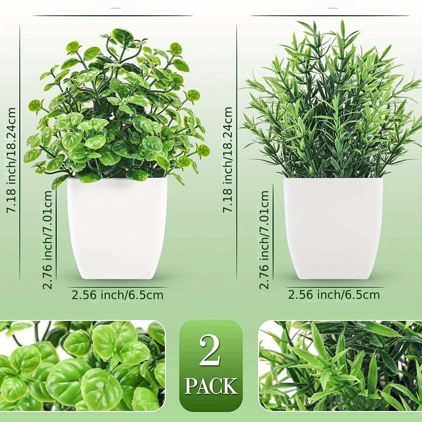 2 искусственных мини-горшечных растения с зелеными листьями эвкалипта для летнего домашнего или офисного декора.