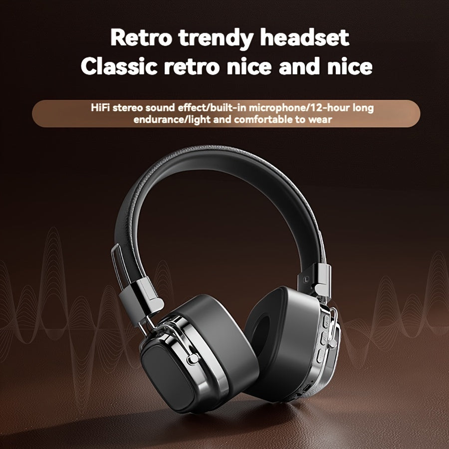 Vintage-Inspired Wireless Over-Ear Headphones with 5.3 Chip for Gaming and Music