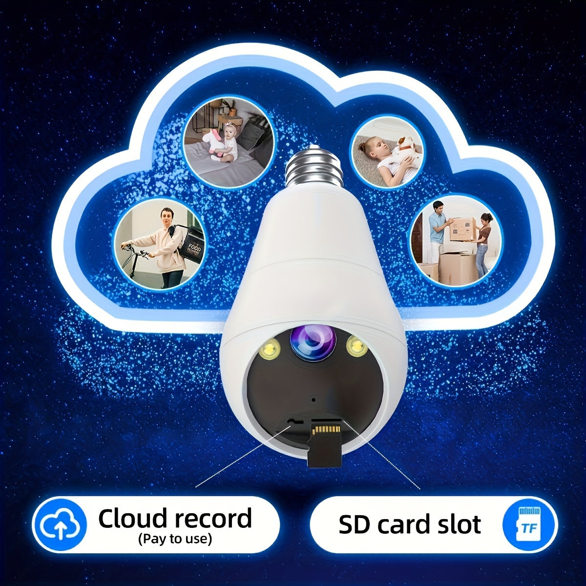 Smart HD WiFi Camera with Built-in Light 3MP E27 Bulb Night Vision Audio Alarm for Home Security