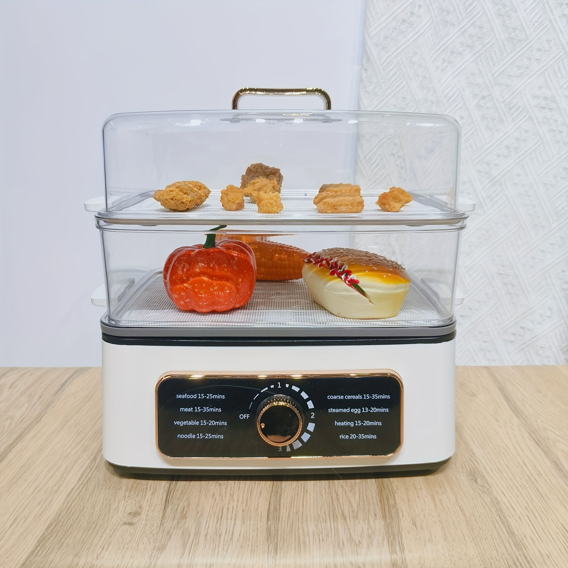 8 режим ва қўлланма ёқилган қуритилган пўшиш муҳофазасига эга 1500W ақлли электр пароварка, 3-5 кишига мўлжалланган. Оқ рангда, қизилча деталлар билан, эрталабки овқат, тайёрлаш ва иссиқ қовуриш учун мўлжалланган. Мўлжалланган ва замонавий ошхона