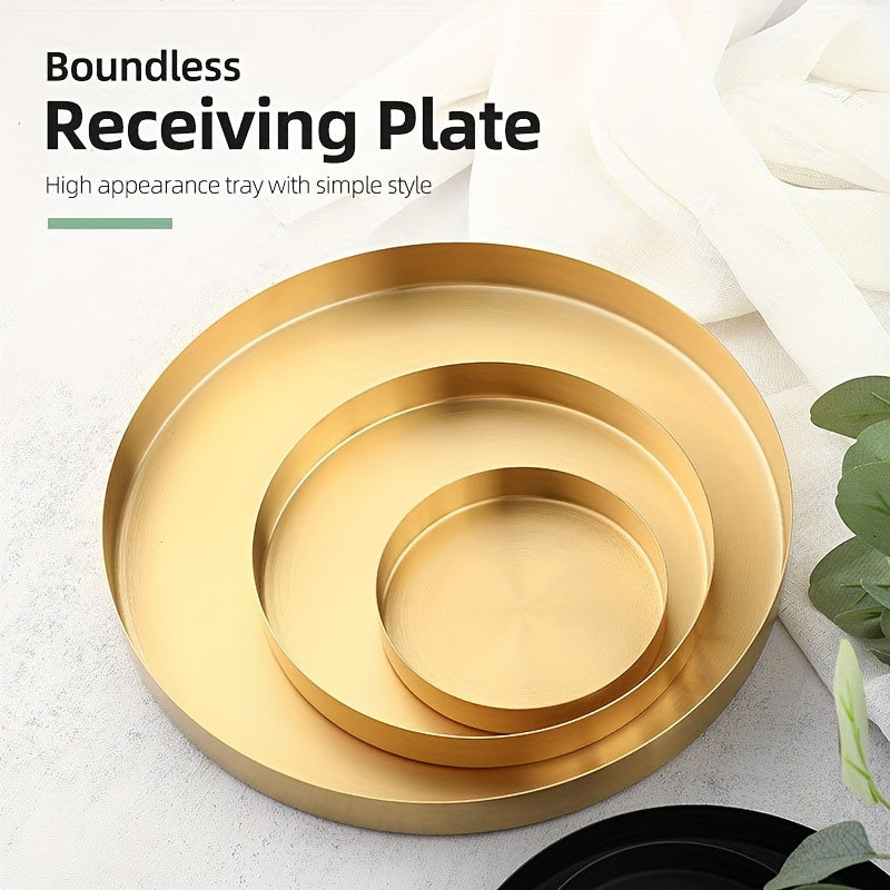 Круглая металлическая поднос в минималистском стиле для хранения на столе и стакана для воды