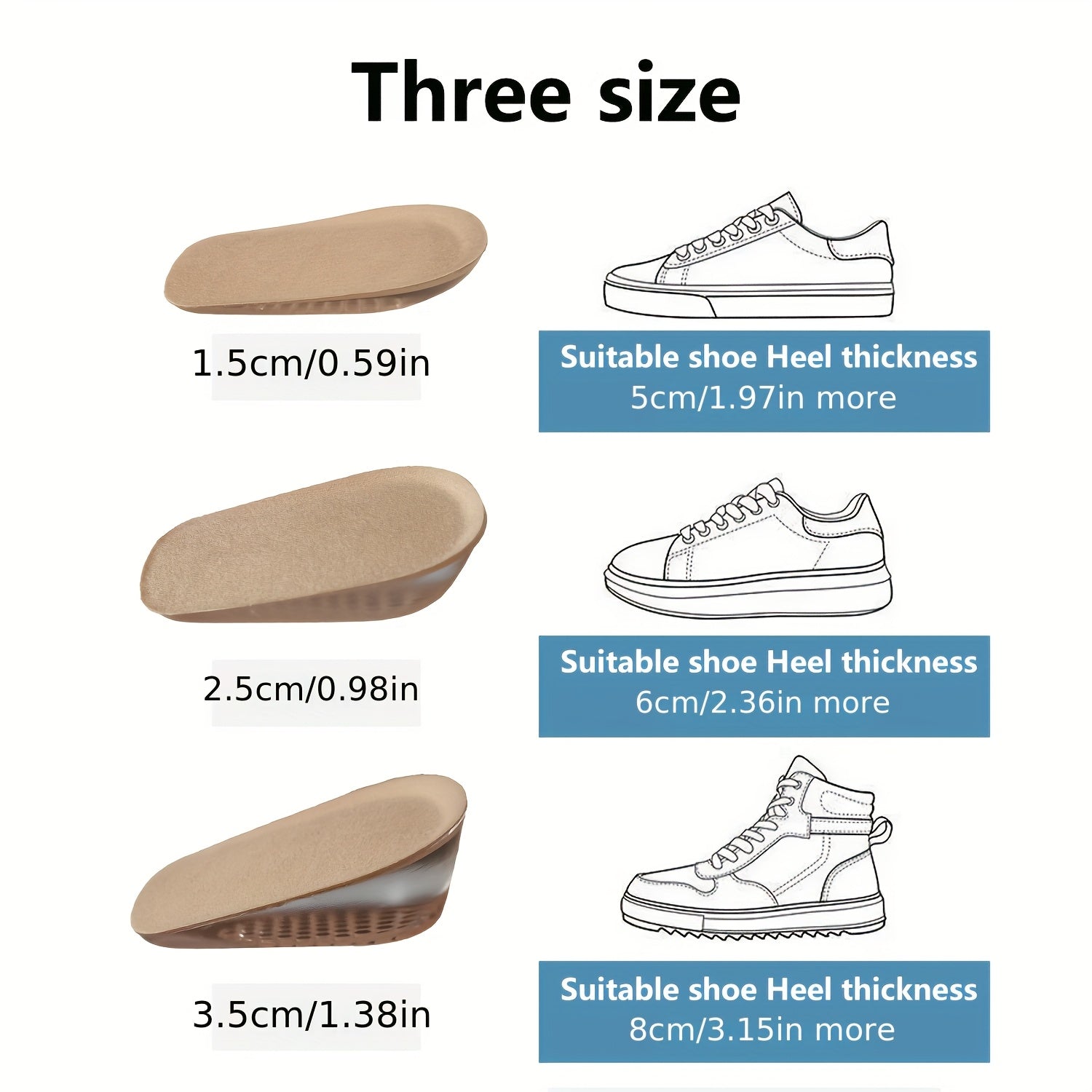 Unisex Breathable Foam Height Boosting Insoles Beige Shock Absorbing Pads