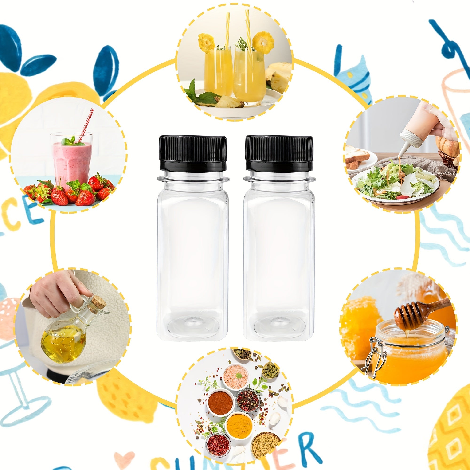 Leakproof 2oz Mini Shot Bottles with Screw Caps Food-Grade Plastic BPA-Free Freezer Safe