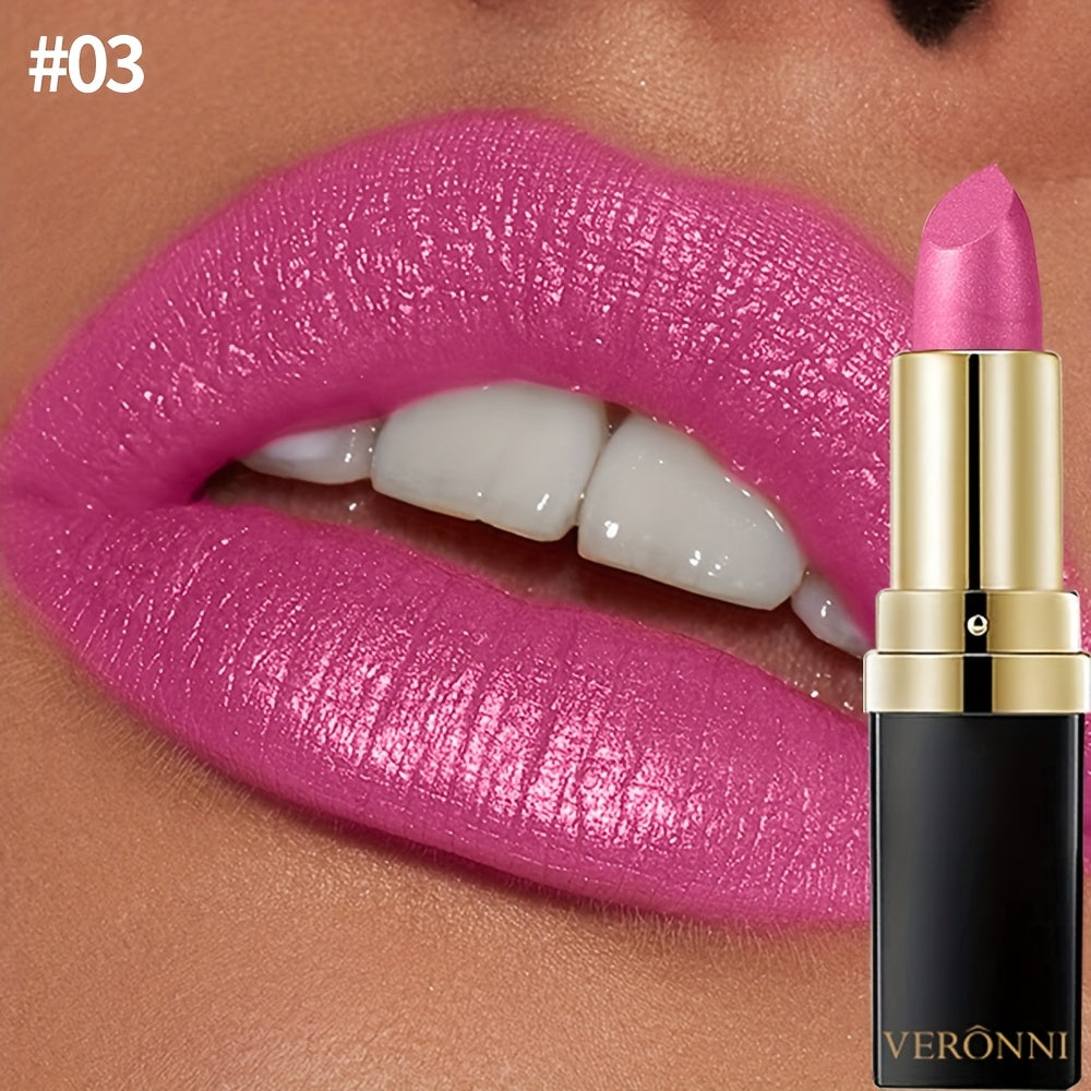 Women Waterproof Lipstick with Hydrating Shine and Metallic Finish
