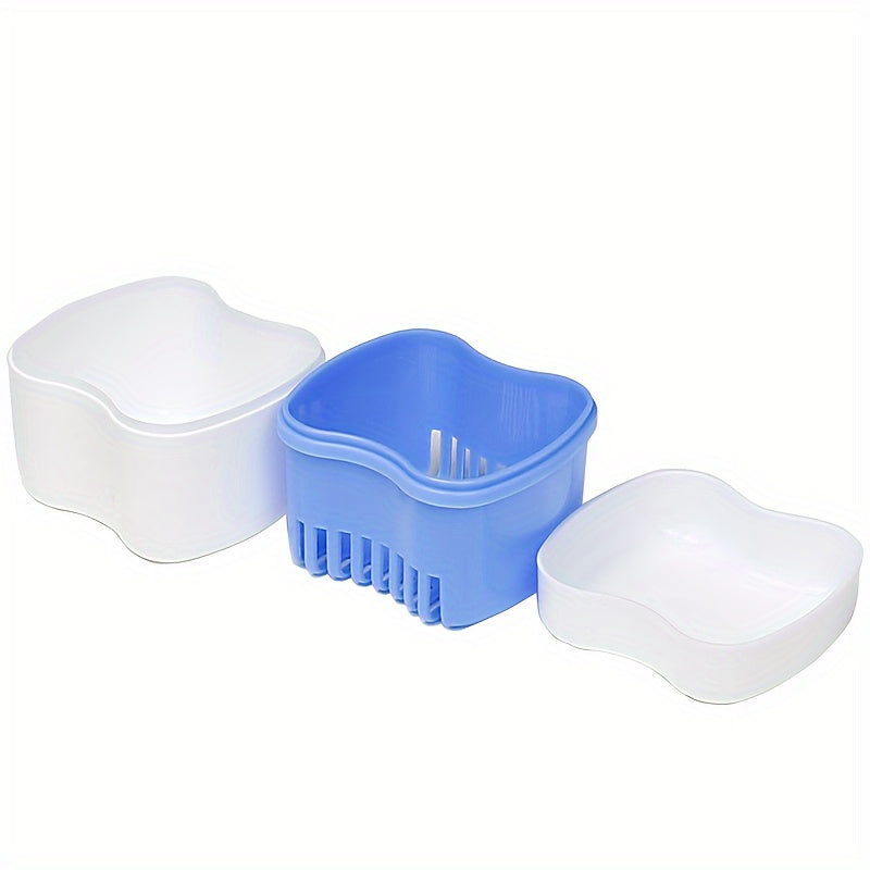 Portable Denture Storage Case with Strainer for Cleaning False Teeth Travel Use