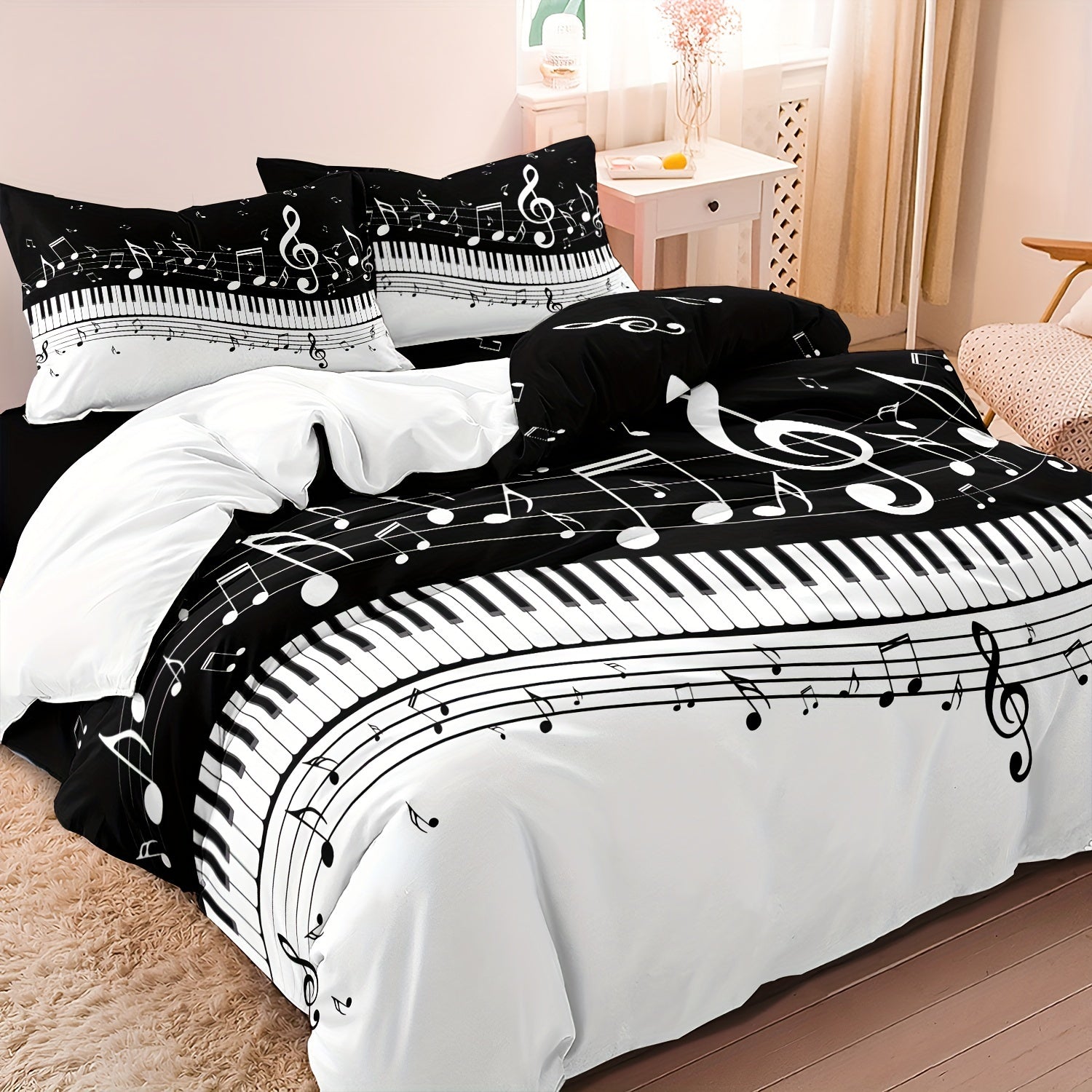 Minimalist American Duvet Cover with Musical Notes Cotton Queen Size
