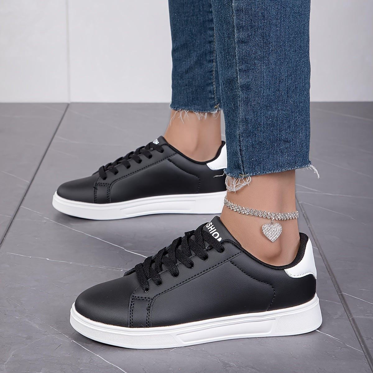 Women's Casual Leather Sneakers - Lightweight Low Top Lace-Up Shoes