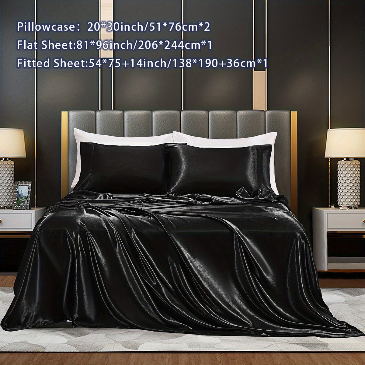 Satin Bed Sheets Set Fitted and Flat Sheets with Pillowcases for Bedroom