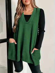 Plus Size Knitted Sweater Vest V-Neck Sleeveless Top Fall Winter Women
