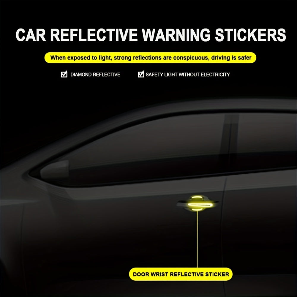 8Pcs Door Handle Protective Film Reflective Strip Anti-Scratch Safety Sticker