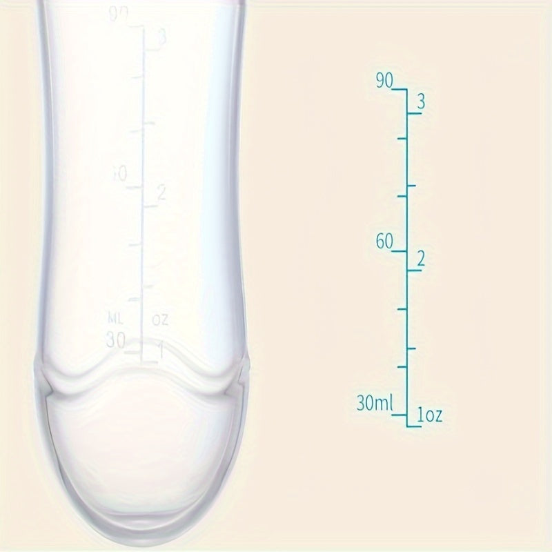 Bolsita de silicona para comida infantil con cuchara exprimible, acentos en amarillo y azul