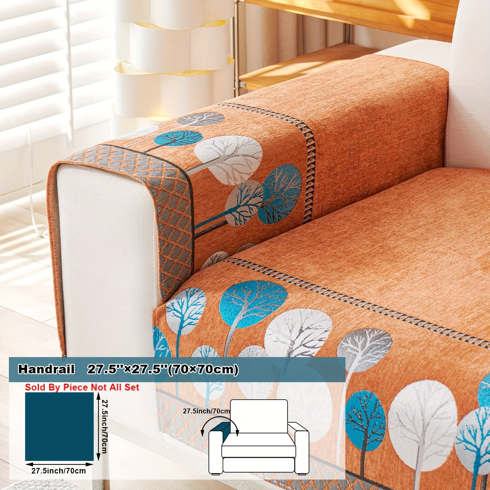 Boho Style Sofa Cushion with Moon and Tree Design Chenille All-Season Pet-Friendly Soft Modern