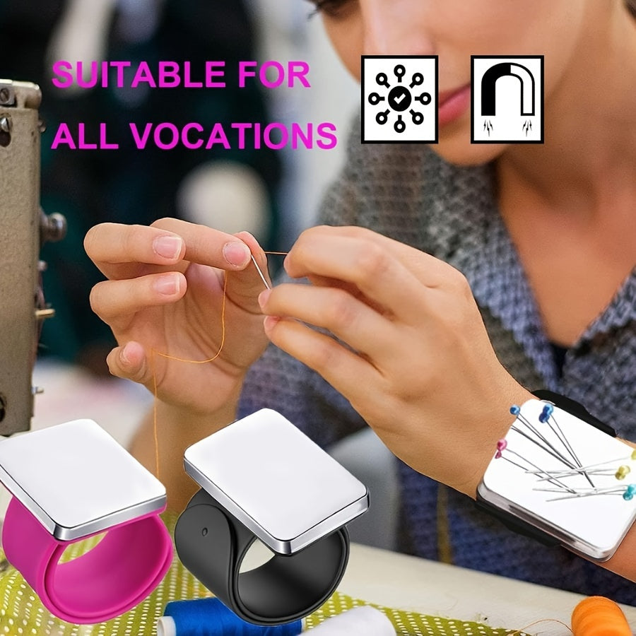 Silicone Magnetic Pin Cushion Wristband for Sewers and Hair Stylists 9.4x2.1 Inches