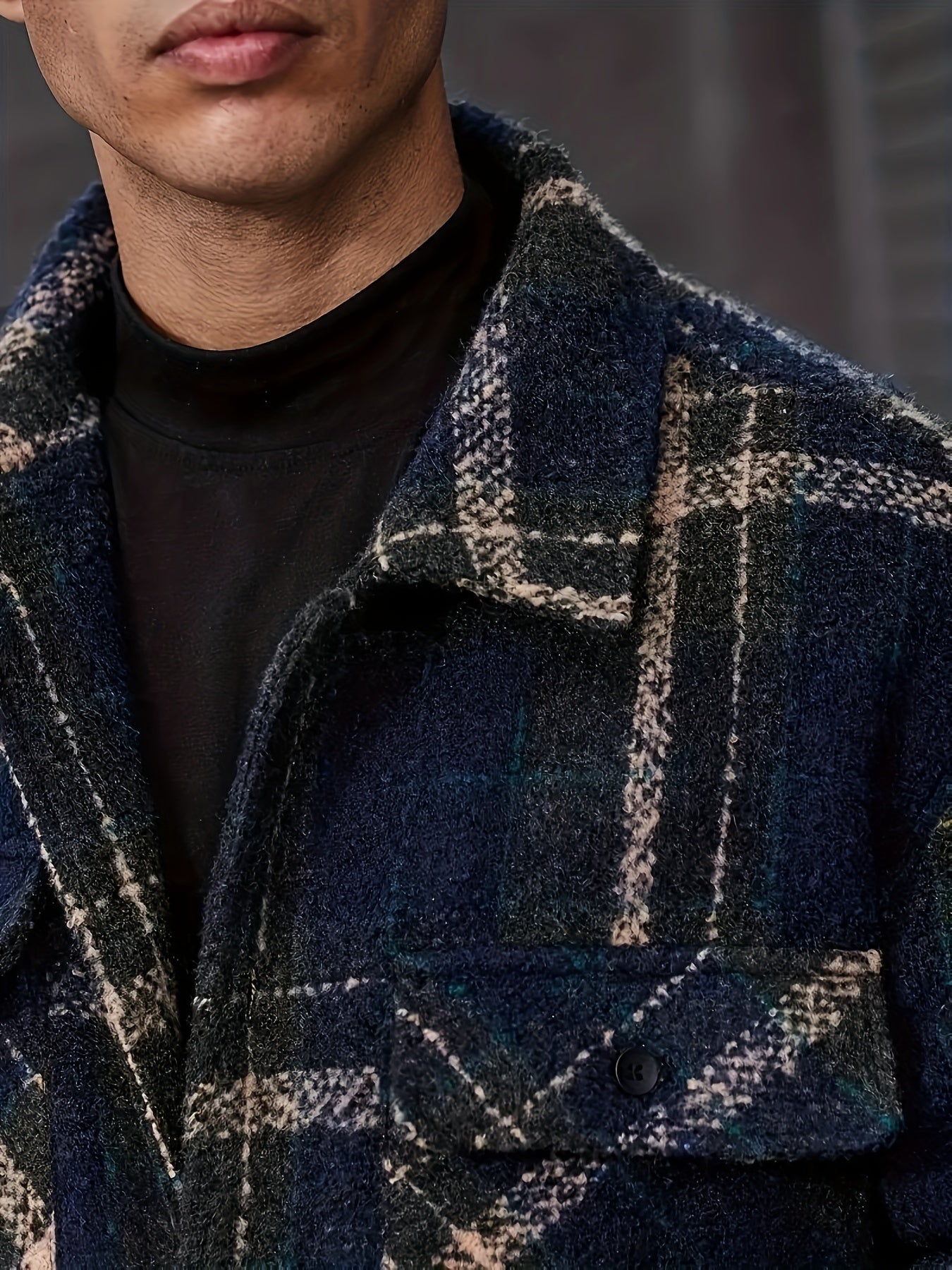 Plus Size Men's Plaid Jacquard Jacket Fall Winter Casual Work
